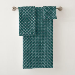 Minimalist Silver Teal Art Deco Graphic Bath Towel Set