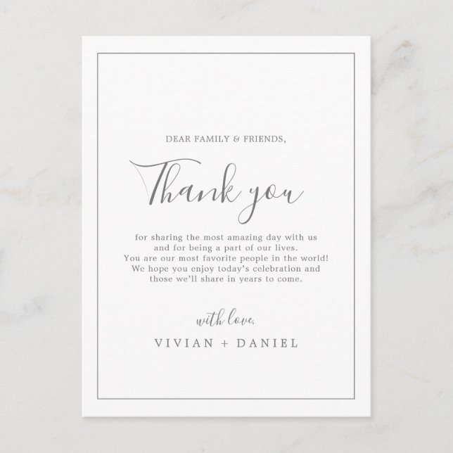 Minimalist Silver Thank You Reception Card (Front)