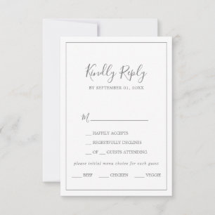 Minimalist Silver Wedding Menu Choice RSVP Card