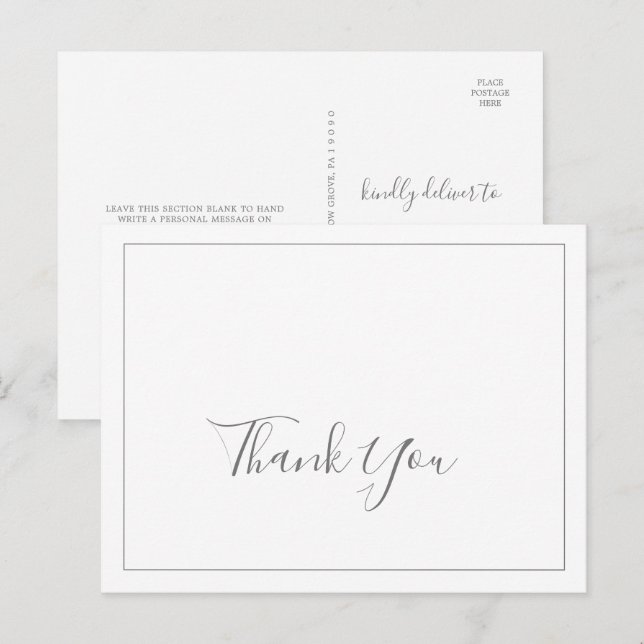 Minimalist Silver Wedding Thank You Postcard (Front/Back)