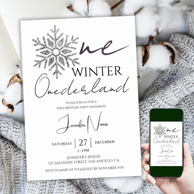 Minimalist Silver Winter ONEderland 1st Birthday Invitation (Creator Uploaded)