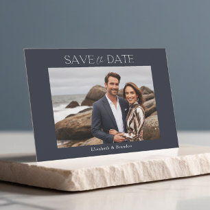 Minimalist simple 1 photo slate blue wedding  save the date