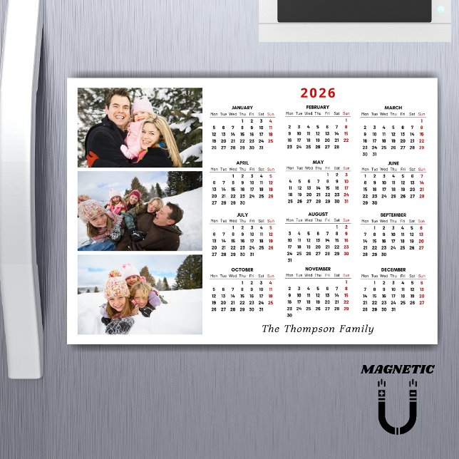 Minimalist Simple 2026 Calendar One Photo Magnet (Creator Uploaded)