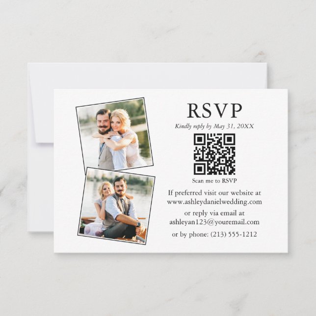 Minimalist Simple 2 Photo Wedding QR RSVP Card (Front)