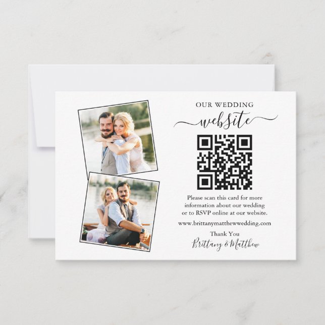 Minimalist Simple 2 Photo Wedding Website QR Card (Front)