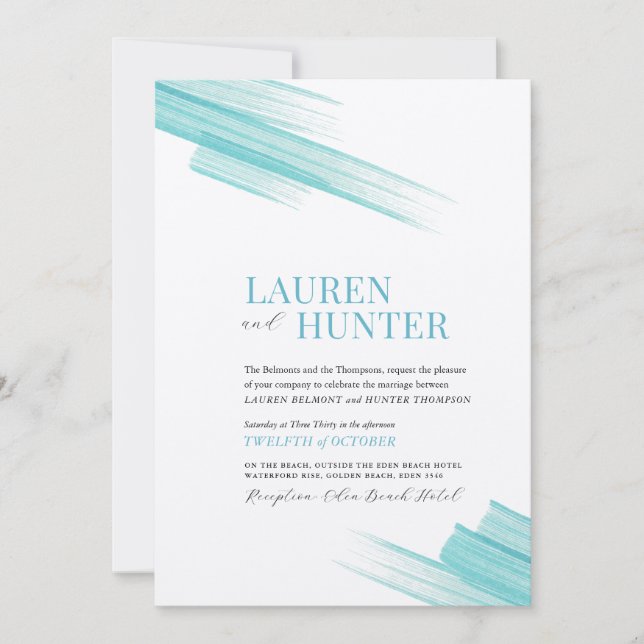 Minimalist simple aqua ink strokes lines invitation (Front)
