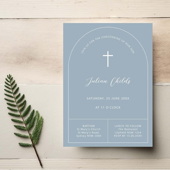 Minimalist simple arch blue baptism christening invitation (Creator Uploaded)