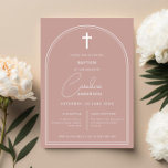 Minimalist simple arch pink baptism invitation<br><div class="desc">Inivite your guest to your event with this minimalist and simple baptism invitation card,  features simple arch and cross on pink background. For more advanced customisation of this design,  e.g. changing layout,  font or text size please click the "CUSTOMIZE" button above. Please contact me for any questions!</div>