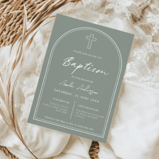 Minimalist simple arch sage baptism invitation