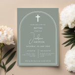 Minimalist simple arch sage baptism invitation<br><div class="desc">Inivite your guest to your event with this minimalist and simple baptism invitation card,  features simple arch and cross on sage background. For more advanced customisation of this design,  e.g. changing layout,  font or text size please click the "CUSTOMIZE" button above. Please contact me for any questions!</div>