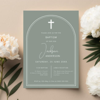 Minimalist simple arch sage baptism invitation