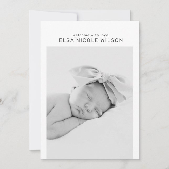 Minimalist simple baby birth announcement card (Front)