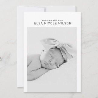 Minimalist simple baby birth announcement card