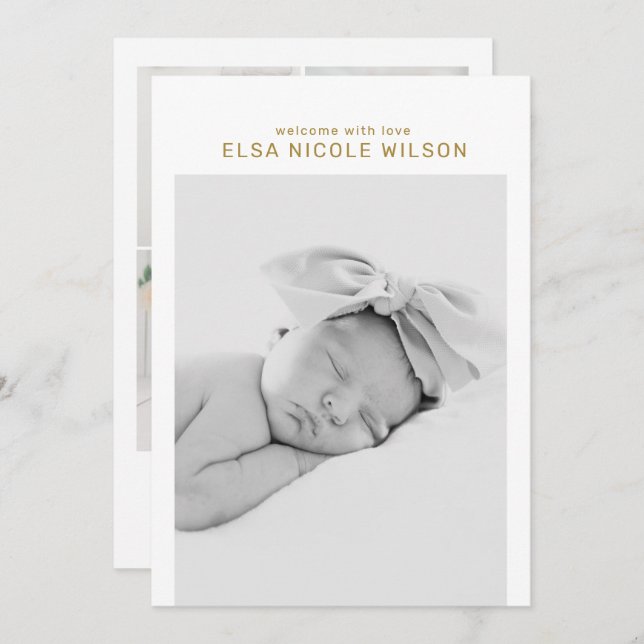 Minimalist Simple Baby Birth  Announcement Card (Front/Back)