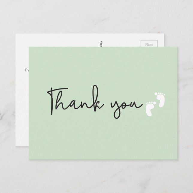 Minimalist simple Baby shower thank you Green Postcard (Front/Back)