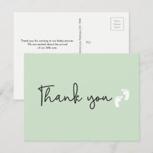 Minimalist simple Baby shower thank you Green Postcard