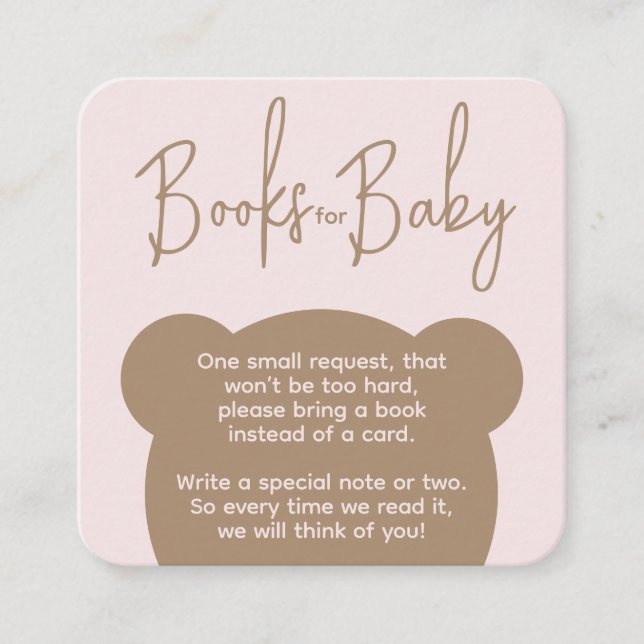 Minimalist simple bear Baby Shower Book request Enclosure Card (Front)