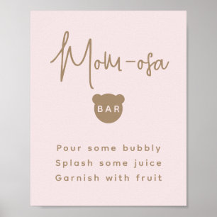 Minimalist simple Bear Baby Shower Mom-osa Bar  Poster