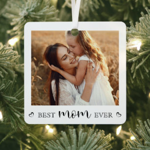 Minimalist Simple Best Mom Ever Photo Keepsake Metal Tree Decoration