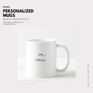 Minimalist Simple Black and White Bow Monogram Coffee Mug