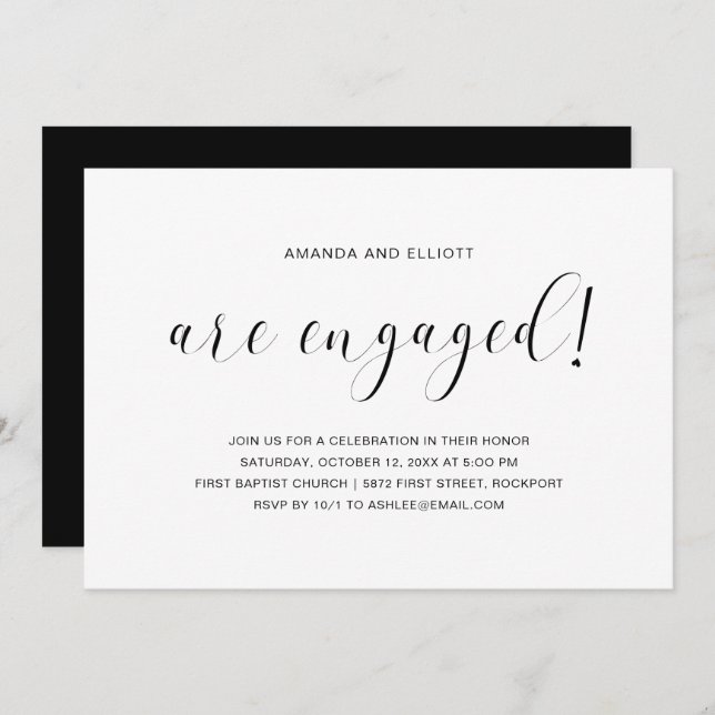 Minimalist Simple Black and White Engagement Party Invitation (Front/Back)