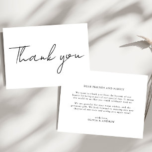 Minimalist Simple Black and White Message Wedding Thank You Card