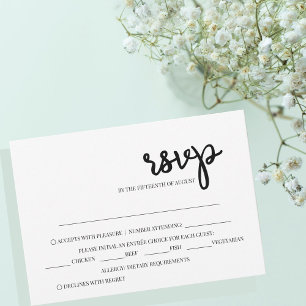 Minimalist Simple Black and White Wedding  RSVP Card