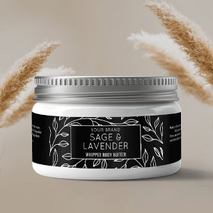 Minimalist Simple Black Floral 4 OZ Cosmetic Jar Wrap Around Label