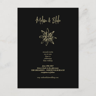Minimalist simple black gold floral art wedding holiday postcard