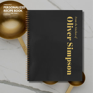Minimalist Simple Black Gold Monogram Name Recipe Notebook
