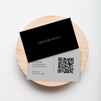 Minimalist Simple Black Grey Professional QR Code Business Card