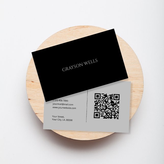 Minimalist Simple Black Grey Professional QR Code Business Card (Minimalist Simple Black Grey Professional QR Code Business Card)