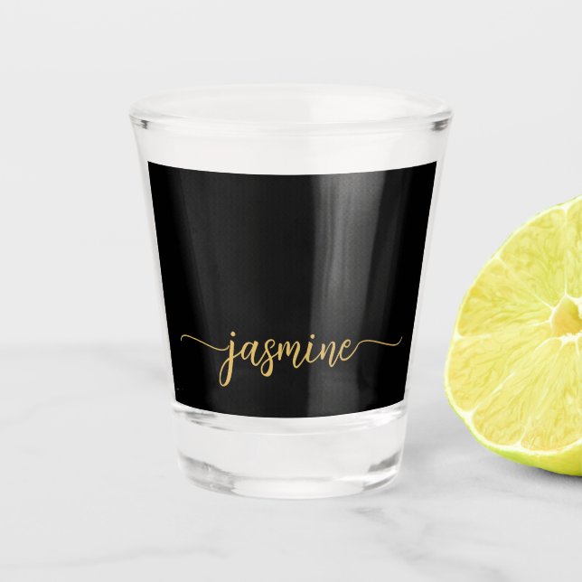 Minimalist Simple Black Monogram Girly Script  Shot Glass (Front)