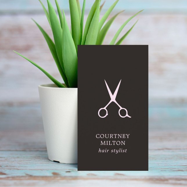 Minimalist Simple Black Pale Pink Hair Stylist Business Card (Creator Uploaded)