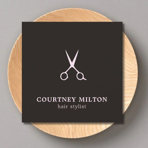 Minimalist Simple Black Pale Pink Hair Stylist Square Business Card