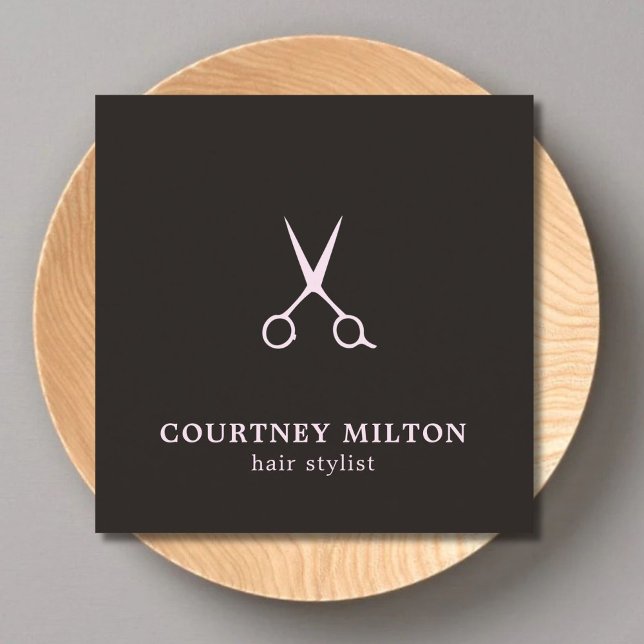 Minimalist Simple Black Pale Pink Hair Stylist Square Business Card (Creator Uploaded)