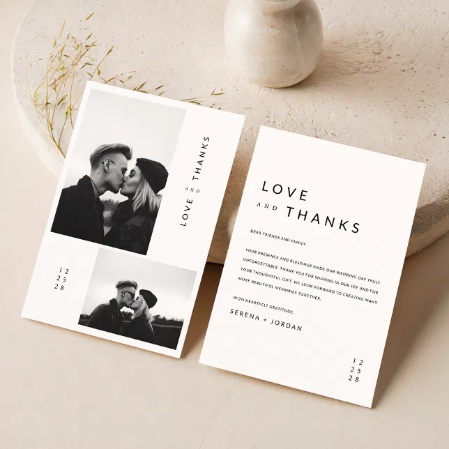 Minimalist Simple Black Typography Photo Wedding Thank You Card | Zazzle