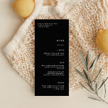 Minimalist Simple Black Wedding Menu<br><div class="desc">This sleek,  black design brings a dash of sophistication and allure to any dining event. Its versatile style effortlessly complements a variety of table settings,  while the crisp white font ensures legibility and adds a modern contrast. Ideal for those seeking to make a bold yet refined statement.</div>