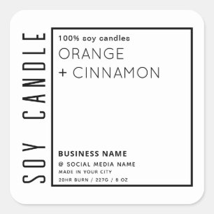 Minimalist simple black white border soy candle square sticker