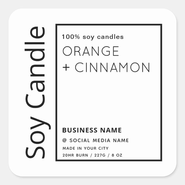 Minimalist simple black white border soy candle   square sticker (Front)
