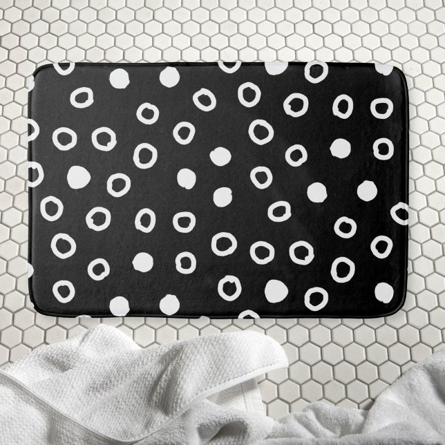 Minimalist simple Black & White Bubble Pattern Bath Mat (Creator Uploaded)
