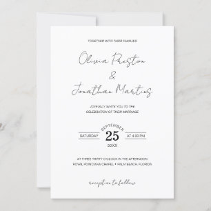 Minimalist Simple Black White QR Code RSVP Wedding Invitation