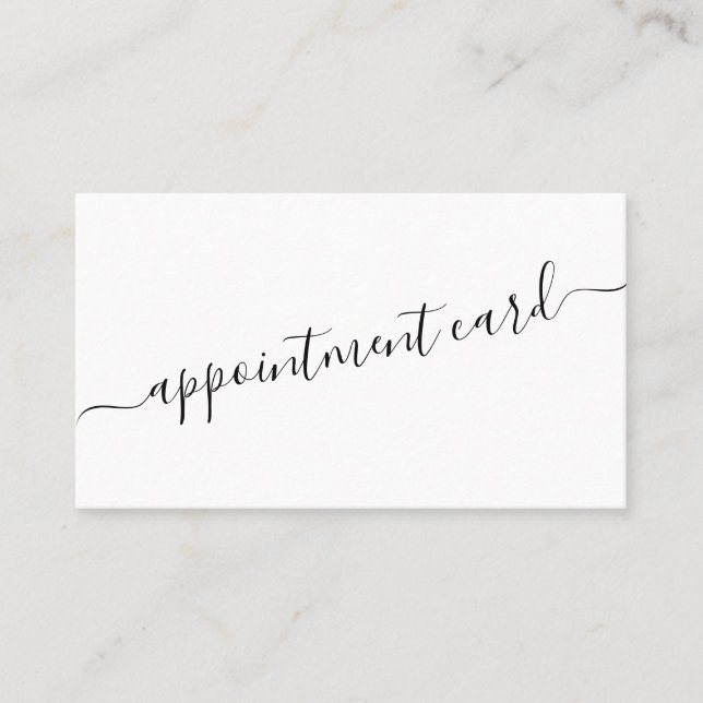 Minimalist Simple Black White Script Appointment Business Card (Front)