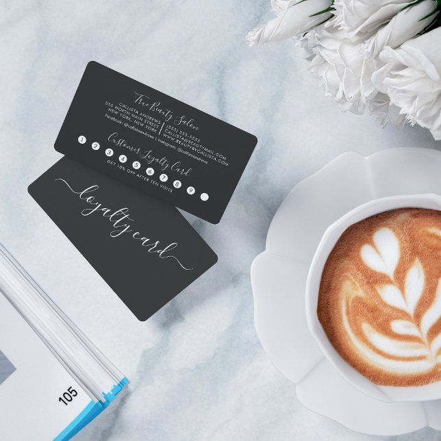 Minimalist Simple Black White Script Loyalty Card (Creator Uploaded)