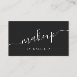 Minimalist Simple Black White Script Makeup Business Card