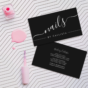 Minimalist Simple Black White Script Nails Business Card
