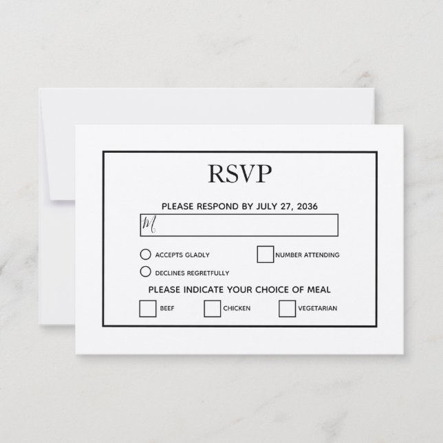 Minimalist Simple Black & White Wedding RSVP Card (Front)