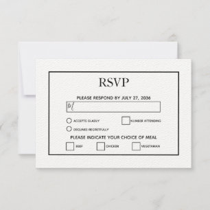 Minimalist Simple Black & White Wedding RSVP Card
