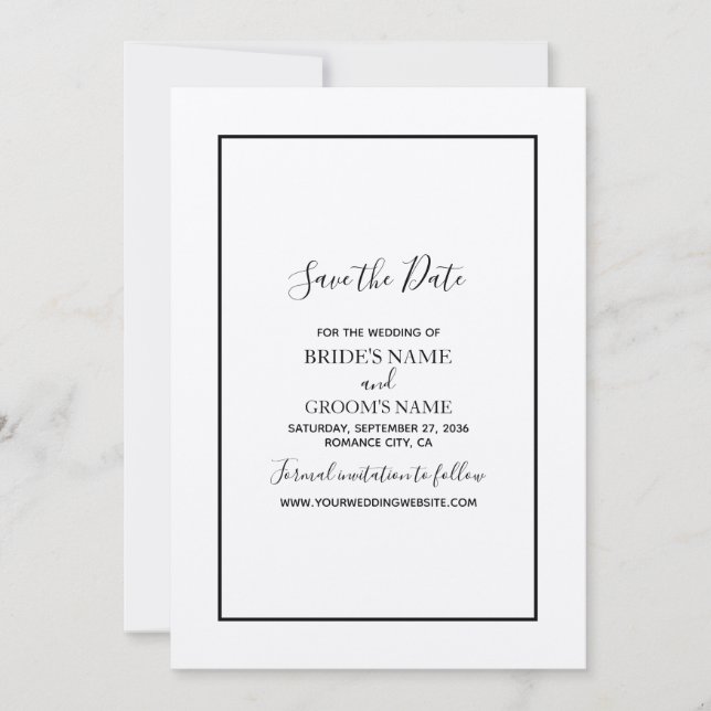 Minimalist Simple Black & White Wedding Save The Date (Front)