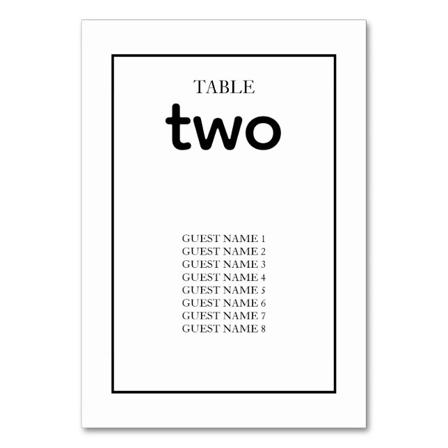 Minimalist Simple Black & White Wedding  Table Number (Front)